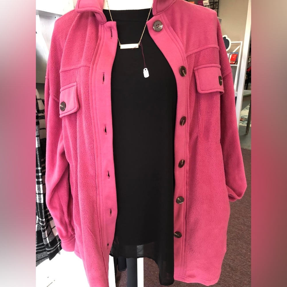 Pink button up shacket